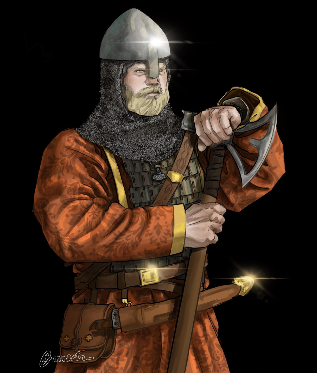 This full original art is inspired by the soldiers from Scandinavia who served the greek emperor of Constantinople during the X-XII century. This art is a fantasy reworked version, it doesen't have nothing to do with historically accurate varangian guards,